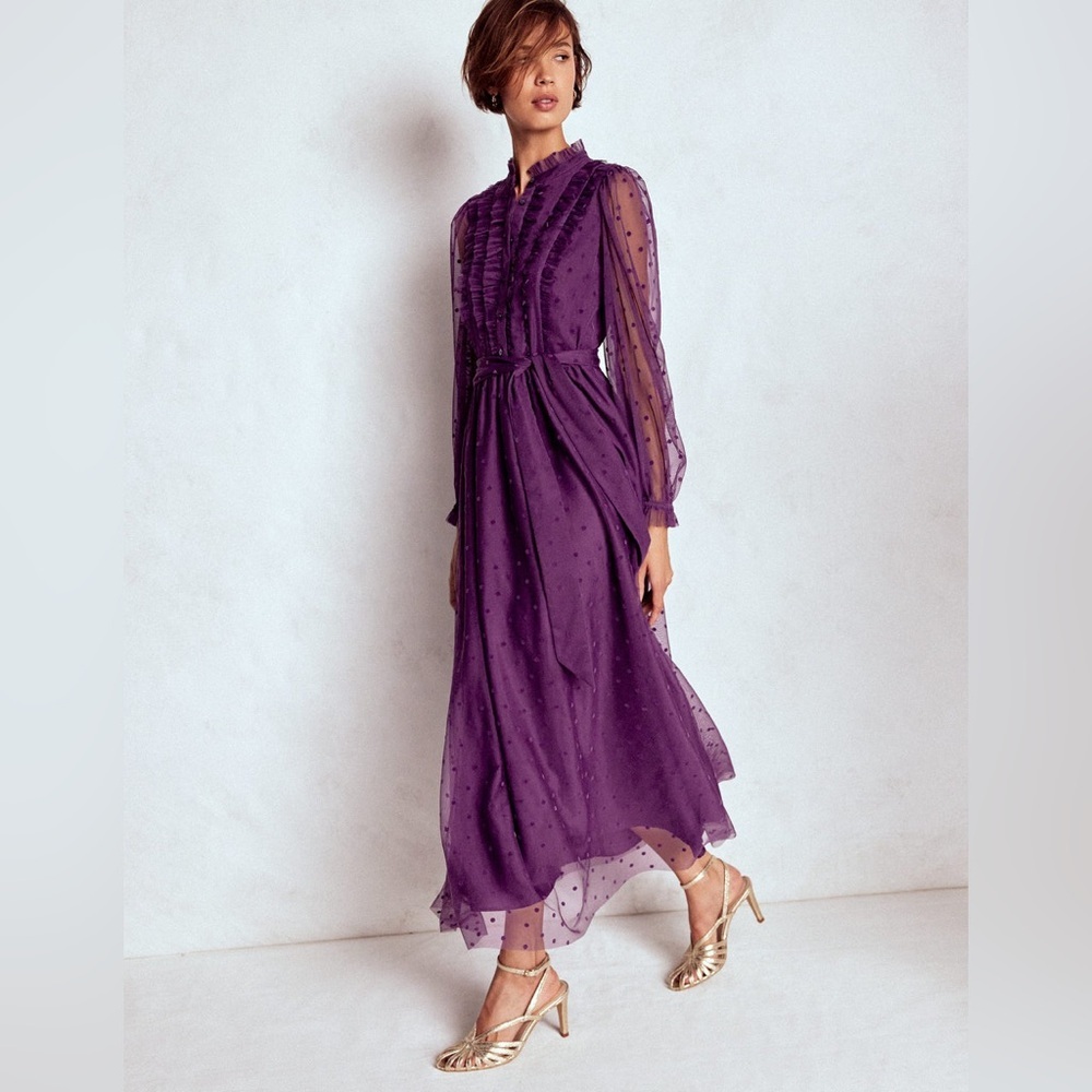 NWT BODEN $249 Tulle Ruffle Maxi Dress *Viola Purple Size 8 Petite - Picture 3 of 10